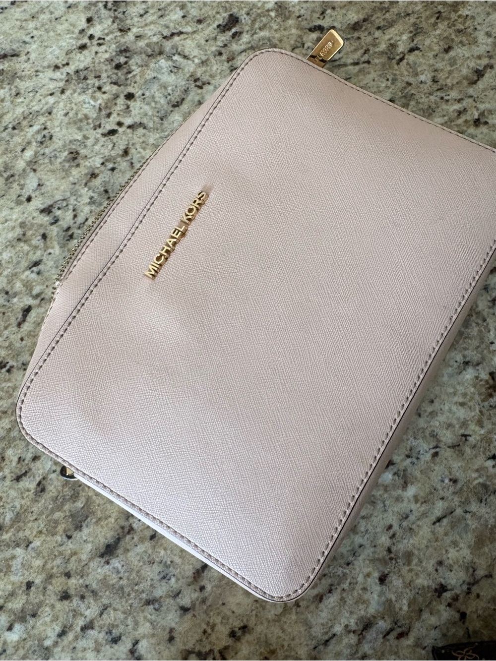 Michael Kors Pale Pink Saffiano Wristlet Clutch with Gold Hardware